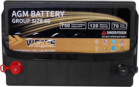 Weize Platinum AGM Battery BCI Group 94R - 12v 80ah H7 Size 94R Automotive Battery, 140RC, 850CCA, 36 Months Warranty in Kuwait