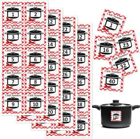 1 to 40 Chili Cook Off Pot Number Stickers Chili Cook Off Decorations Chili Self Adhesive Number Stickers for Chili Cook Party Supplies Chili Cook Off Contest Competition in Saudi Arabia