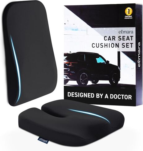 Elmara Doctor-Designed Car Seat Cushions for Driving – Car Seat Back Support, Driver Seat Cushion and Back Cushion for Car, Pillow for Driving Seat – The Ultimate Comfort Solution for Cars (Black) in Kuwait