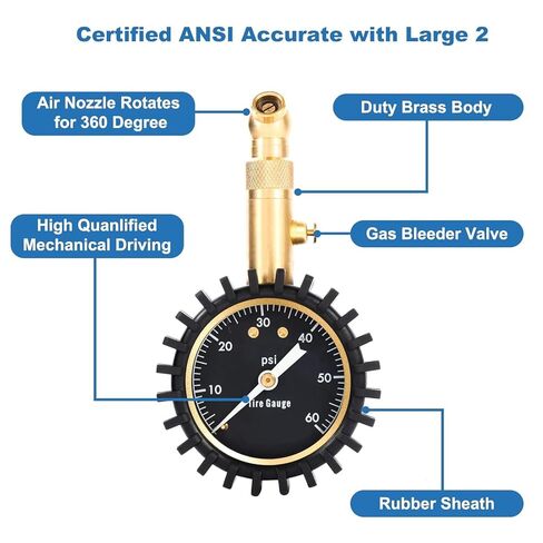 Tire Pressure Gauge for Cars 0-75 PSI, Air Pressure Gauge with Large Glow Dial, Calibrated to ANSI B40.1 Grade A(Plus-Minus 1%), Tire Gauge for Tire Pressure Car Accessories (Black) in Saudi Arabia