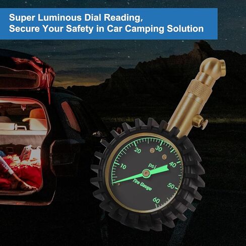 Tire Pressure Gauge for Cars 0-75 PSI, Air Pressure Gauge with Large Glow Dial, Calibrated to ANSI B40.1 Grade A(Plus-Minus 1%), Tire Gauge for Tire Pressure Car Accessories (Black) in Saudi Arabia