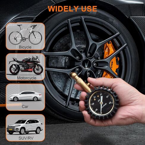 Tire Pressure Gauge for Cars 0-75 PSI, Air Pressure Gauge with Large Glow Dial, Calibrated to ANSI B40.1 Grade A(Plus-Minus 1%), Tire Gauge for Tire Pressure Car Accessories (Black) in Saudi Arabia