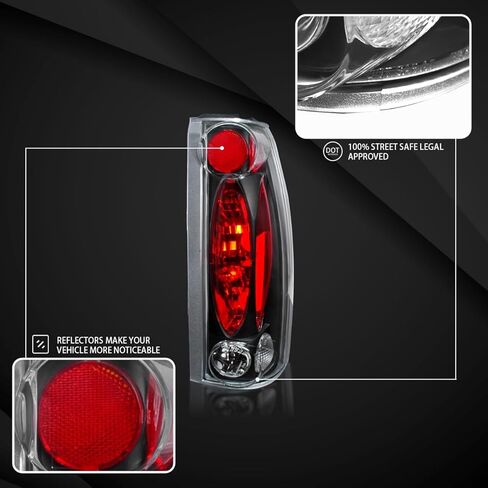 Autozensation متوافق مع 1988-1998 Chevy C/K C10 1500/2500/3500، Silverado Sierra، Blazer بالحجم الكامل، Suburban، Yukon، Tahoe، مجموعة زوج يسار + يمين، غطاء أسود شفاف، مصابيح خلفية بعدسة شفافة in Kuwait