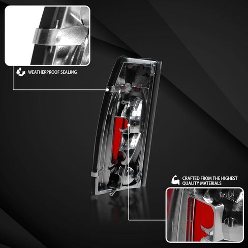 Autozensation متوافق مع 1988-1998 Chevy C/K C10 1500/2500/3500، Silverado Sierra، Blazer بالحجم الكامل، Suburban، Yukon، Tahoe، مجموعة زوج يسار + يمين، غطاء أسود شفاف، مصابيح خلفية بعدسة شفافة in Kuwait