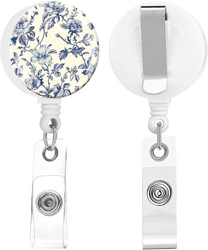 2 Pack Badge Reels Holder Retractable with ID Clip for Nurse Name Tag Card Nursing for Doctor Teacher Student Employee Office Medical Work (Blue Flower) in Saudi Arabia