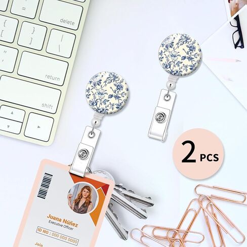 2 Pack Badge Reels Holder Retractable with ID Clip for Nurse Name Tag Card Nursing for Doctor Teacher Student Employee Office Medical Work (Blue Flower) in Saudi Arabia