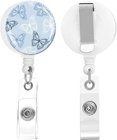 2 Pack Badge Reels Holder Retractable with ID Clip for Nurse Name Tag Card Nursing for Doctor Teacher Student Employee Office Medical Work (Blue Flower) in Saudi Arabia