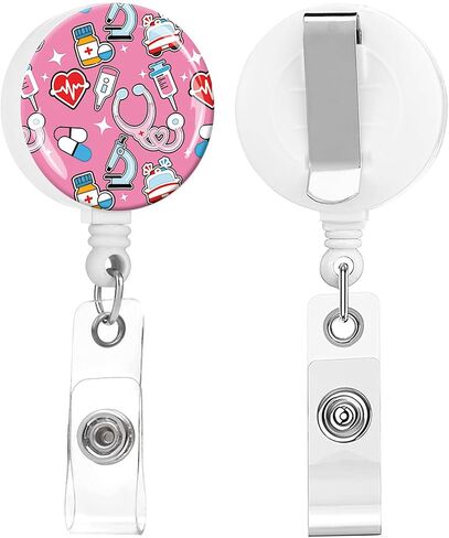 2 Pack Badge Reels Holder Retractable with ID Clip for Nurse Name Tag Card Nursing for Doctor Teacher Student Employee Office Medical Work (Blue Flower) in Saudi Arabia