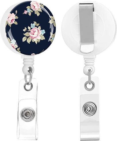 2 Pack Badge Reels Holder Retractable with ID Clip for Nurse Name Tag Card Nursing for Doctor Teacher Student Employee Office Medical Work (Blue Flower) in Saudi Arabia
