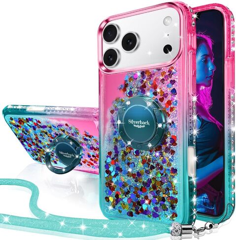 Silverback for iPhone 16e Case with Stand, Moving Liquid Holographic Sparkle Glitter Case with Kickstand, Girls Women Bling Diamond Ring Protective Cover - Purple in Kuwait