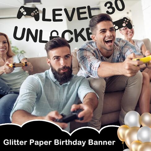 لافتة عيد ميلاد غير مقفلة من المستوى 30 له، زينة عيد الميلاد الثلاثين للرجال، لافتة حفلات مضحكة، لافتة لامعة مجمعة مسبقًا لمستلزمات الحفلات والاحتفال بموضوع اللعبة in Saudi Arabia