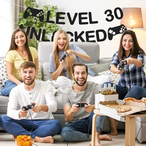 لافتة عيد ميلاد غير مقفلة من المستوى 30 له، زينة عيد الميلاد الثلاثين للرجال، لافتة حفلات مضحكة، لافتة لامعة مجمعة مسبقًا لمستلزمات الحفلات والاحتفال بموضوع اللعبة in Saudi Arabia