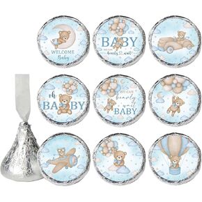 ملصقات هدايا استحمام الطفل من بلو بير، 450 قطعة من ملصقات الحلوى على شكل الدب والشوكولاتة على شكل قبلات، يمكننا أن ننتظر ملصقات حلوى استحمام الطفل in Kuwait