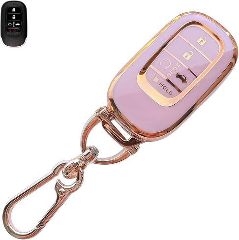 Pink Soft TPU Key Fob Cover Case Protector for Honda, Keychain, Accessories for Civic Accord HR-V Pilot CR-V 5 Buttons Smart Remote key (For Honda B) in Saudi Arabia