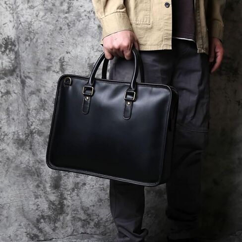 Mens Laptop Bags Business Briefcases Messenger Shoulder Bags Genuine Leather Handbags(Yellow) in Saudi Arabia