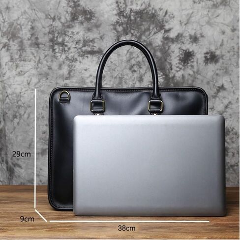 Mens Laptop Bags Business Briefcases Messenger Shoulder Bags Genuine Leather Handbags(Yellow) in Saudi Arabia
