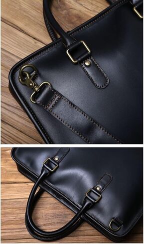 Mens Laptop Bags Business Briefcases Messenger Shoulder Bags Genuine Leather Handbags(Yellow) in Saudi Arabia
