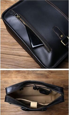 Mens Laptop Bags Business Briefcases Messenger Shoulder Bags Genuine Leather Handbags(Yellow) in Saudi Arabia