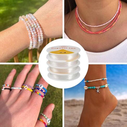 4 Rolls Round Crystal Elastic Stretch Thread 0.5mm Elastic Bracelets String Cord for Bracelets Necklace Beading Jewelry Making in Saudi Arabia