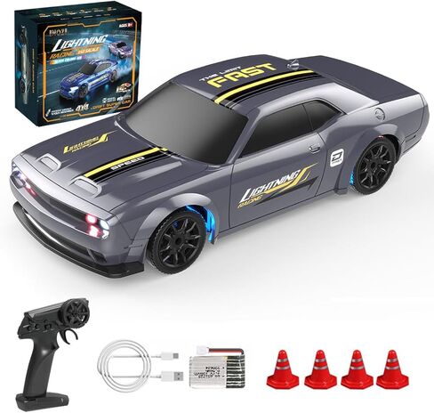 سيارة انجراف صغيرة RC 1/43 للبالغين، سيارة تحكم عن بعد 2.4G 4WD كاملة النسبي مع هيكل معدني، سرعة عالية 15 كم/ساعة وأضواء LED، براميل المتراس، 4 مجموعات/إصدار جيروسكوبي in Saudi Arabia