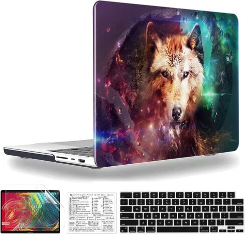Compatible with MacBook Pro 14 Inch Case 2021-2025 M5 M4 M3 M2 M1 A3434 A3185 A3112 A3401 A2992 A2918 A2779 A2442 Hard Plastic Shell &Keyboard Cover& Mac OS Keyboard Sticker (Wolf) in Saudi Arabia