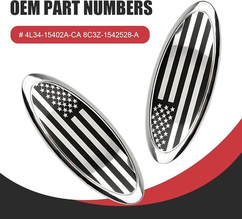 قطعتان من شعارات الشواية الأمامية للسيارة، ملصق شبكي في مركز العلم الأمريكي مقاس 9 بوصات، ملصق باب خلفي مقاوم للماء ذاتي اللصق، متوافق مع Ford F150 F250 F350 Edge Explorer Ranger Expedition (فضي) in Kuwait