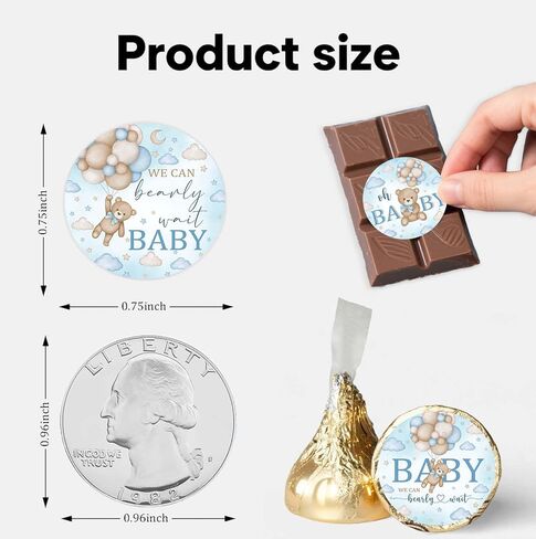 ملصقات هدايا استحمام الطفل من بلو بير، 450 قطعة من ملصقات الحلوى على شكل الدب والشوكولاتة على شكل قبلات، يمكننا أن ننتظر ملصقات حلوى استحمام الطفل in Kuwait