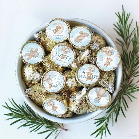 ملصقات هدايا استحمام الطفل من بلو بير، 450 قطعة من ملصقات الحلوى على شكل الدب والشوكولاتة على شكل قبلات، يمكننا أن ننتظر ملصقات حلوى استحمام الطفل in Kuwait