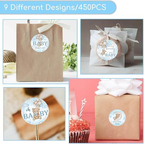 ملصقات هدايا استحمام الطفل من بلو بير، 450 قطعة من ملصقات الحلوى على شكل الدب والشوكولاتة على شكل قبلات، يمكننا أن ننتظر ملصقات حلوى استحمام الطفل in Kuwait