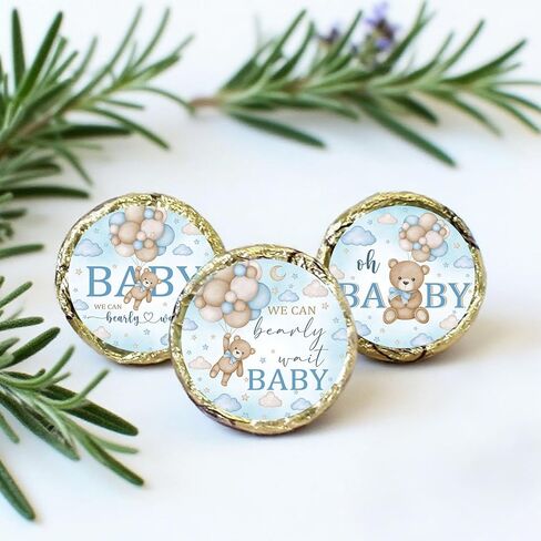 ملصقات هدايا استحمام الطفل من بلو بير، 450 قطعة من ملصقات الحلوى على شكل الدب والشوكولاتة على شكل قبلات، يمكننا أن ننتظر ملصقات حلوى استحمام الطفل in Kuwait