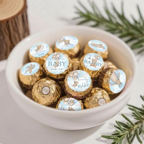 ملصقات هدايا استحمام الطفل من بلو بير، 450 قطعة من ملصقات الحلوى على شكل الدب والشوكولاتة على شكل قبلات، يمكننا أن ننتظر ملصقات حلوى استحمام الطفل in Kuwait