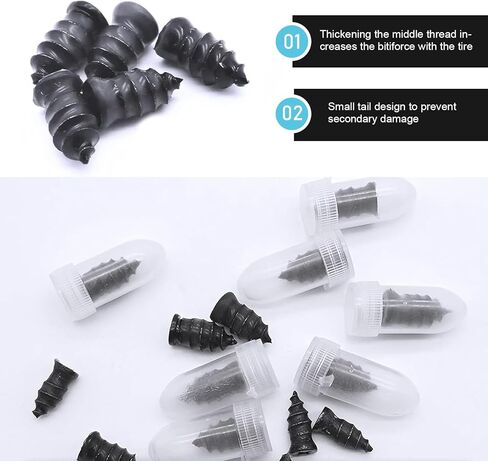 60 PCS Car Tire Repair Rubber Nail, Outdoor Self-service Vacuum Puncture Tire Repair Kit, Waterproof Spiral Rubber Sealing Screw Tools, Universal for Most Vehicles (Black) in Saudi Arabia
