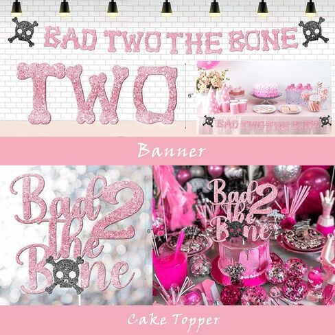 ديكورات الحفلات من Bad Two the Bone - 110 قطعة من لوازم الحفلات Bad 2 the Bone مع خلفية، إكليل البالونات، لافتة، أعلى الكعكة، صناديق البالونات، أغطية الكب كيك، القصاصات in Saudi Arabia