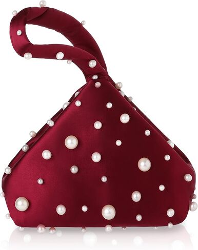 BABEYOND Clutch Purses for Women - Satin Evening Bag Triangle Purse Pearl Handbag for Wedding Prom Party in Kuwait