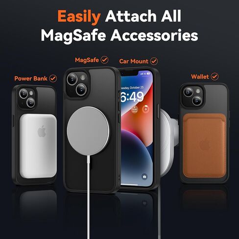 حافظة HOOMIL مغناطيسية قوية لهاتف iPhone 13 متوافقة مع Magsafe، مقاومة للسقوط بطول 10 أقدام، غطاء هاتف شفاف غير لامع لهاتف iPhone 13 مقاس 6.1 بوصة (أسود) in Saudi Arabia
