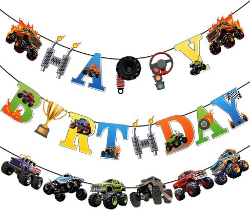 3 Pcs Monster Truck Birthday Banners Monster Truck Birthday Decorations in Saudi Arabia