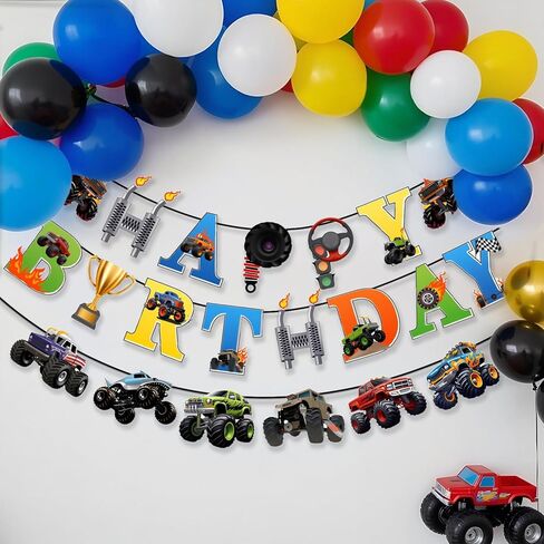 3 Pcs Monster Truck Birthday Banners Monster Truck Birthday Decorations in Saudi Arabia