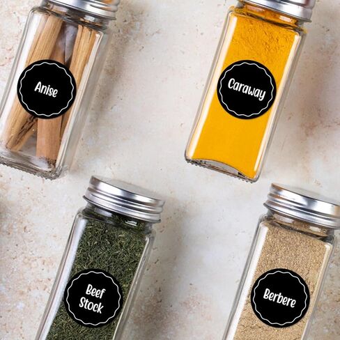 144 Pcs Spice Jar Labels, Preprinted Adhesive Round Spice Labels Stickers for Kitchen, Waterproof Seasoning Label Stickers for Jars Bottles Seasoning Containers (Black) in Saudi Arabia