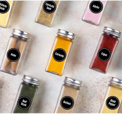 144 Pcs Spice Jar Labels, Preprinted Adhesive Round Spice Labels Stickers for Kitchen, Waterproof Seasoning Label Stickers for Jars Bottles Seasoning Containers (Black) in Saudi Arabia