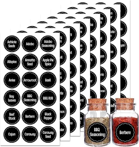 144 Pcs Spice Jar Labels, Preprinted Adhesive Round Spice Labels Stickers for Kitchen, Waterproof Seasoning Label Stickers for Jars Bottles Seasoning Containers (Black) in Saudi Arabia