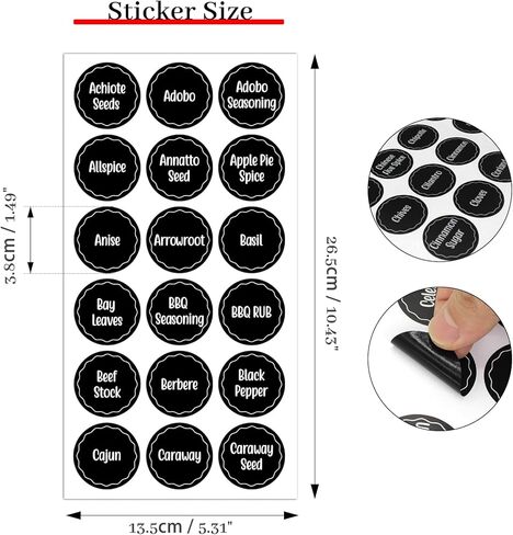 144 Pcs Spice Jar Labels, Preprinted Adhesive Round Spice Labels Stickers for Kitchen, Waterproof Seasoning Label Stickers for Jars Bottles Seasoning Containers (Black) in Saudi Arabia