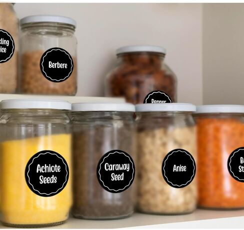 144 Pcs Spice Jar Labels, Preprinted Adhesive Round Spice Labels Stickers for Kitchen, Waterproof Seasoning Label Stickers for Jars Bottles Seasoning Containers (Black) in Saudi Arabia