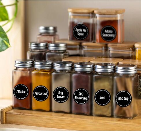 144 Pcs Spice Jar Labels, Preprinted Adhesive Round Spice Labels Stickers for Kitchen, Waterproof Seasoning Label Stickers for Jars Bottles Seasoning Containers (Black) in Saudi Arabia