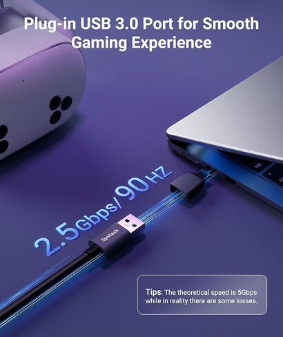 كابل شحن Syntech VR بطول 16 قدم متوافق مع ملحقات Meta Quest 3/Oculus Quest 2، كابل وصلة USB 3.0 مع منفذ شحن إضافي، للكمبيوتر الشخصي/SteamVR واللعب الممتد in Kuwait