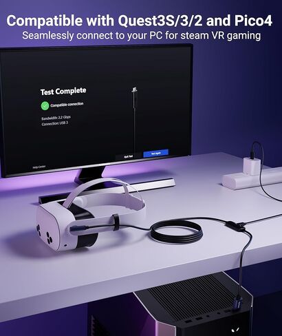 كابل شحن Syntech VR بطول 16 قدم متوافق مع ملحقات Meta Quest 3/Oculus Quest 2، كابل وصلة USB 3.0 مع منفذ شحن إضافي، للكمبيوتر الشخصي/SteamVR واللعب الممتد in Kuwait