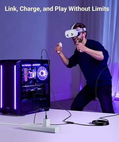 كابل شحن Syntech VR بطول 16 قدم متوافق مع ملحقات Meta Quest 3/Oculus Quest 2، كابل وصلة USB 3.0 مع منفذ شحن إضافي، للكمبيوتر الشخصي/SteamVR واللعب الممتد in Kuwait
