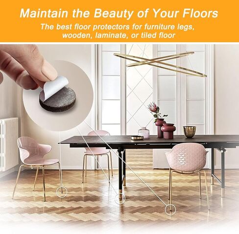 48 PCS Felt Furniture Pads, Table Chair Mat Leg Floor Protectors, Chair and Table Silent Foot Pads Round Door Bumper Non-Slip Sticker(Brown) in Saudi Arabia