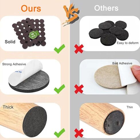 48 PCS Felt Furniture Pads, Table Chair Mat Leg Floor Protectors, Chair and Table Silent Foot Pads Round Door Bumper Non-Slip Sticker(Brown) in Saudi Arabia