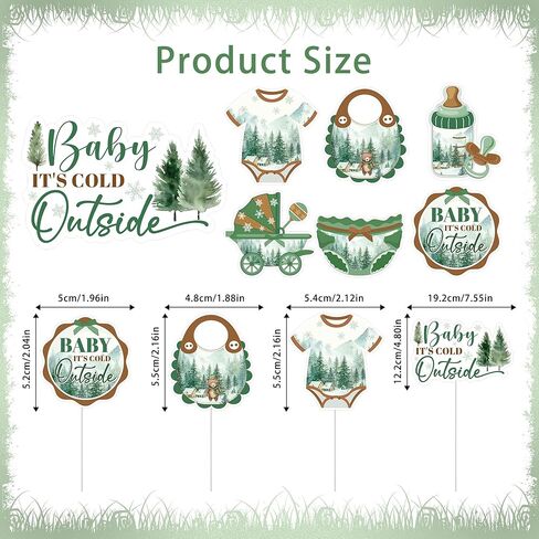 Baby Its Cold Outside Baby Shower Decorations, Winter Forest Cake Topper & 24 Cupcake Toppers, Woodland Green Party Supplies (Pack of 25) in Saudi Arabia