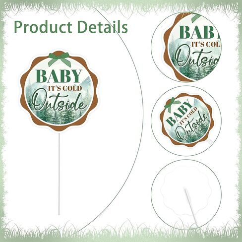 Baby Its Cold Outside Baby Shower Decorations, Winter Forest Cake Topper & 24 Cupcake Toppers, Woodland Green Party Supplies (Pack of 25) in Saudi Arabia